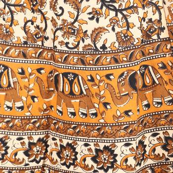 Beige cotton printed wrap around free size skirt 5