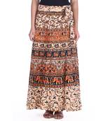 Beige cotton printed wrap around free size skirt