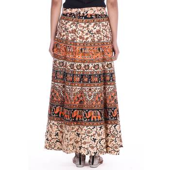 Beige cotton printed wrap around free size skirt 2