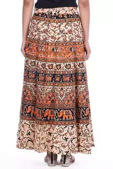 Beige cotton printed wrap around free size skirt