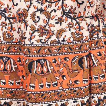 Beige cotton printed wrap around free size skirt 5
