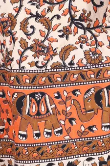 Beige cotton printed wrap around free size skirt