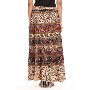 Beige cotton printed wrap around free size skirt 2