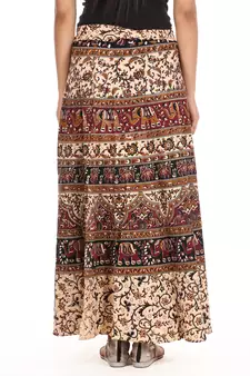 Beige cotton printed wrap around free size skirt