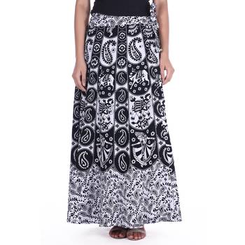 Black cotton printed wrap around free size skirt 1