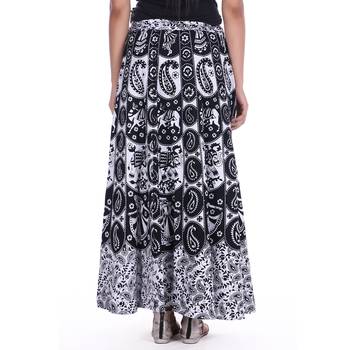 Black cotton printed wrap around free size skirt 2