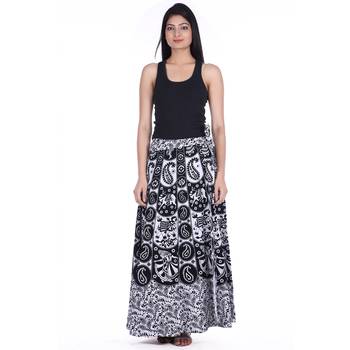 Black cotton printed wrap around free size skirt 3