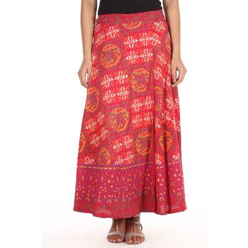 Red cotton printed wrap around free size skirt 1