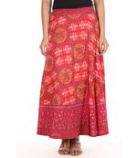 Red cotton printed wrap around free size skirt