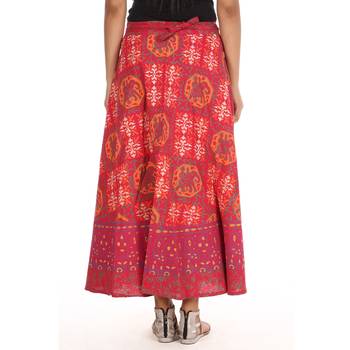 Red cotton printed wrap around free size skirt 2