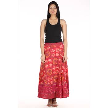 Red cotton printed wrap around free size skirt 3