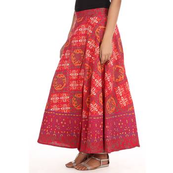 Red cotton printed wrap around free size skirt 4