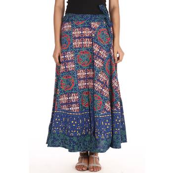 Blue cotton printed wrap around free size skirt 1