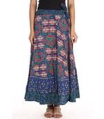 Blue cotton printed wrap around free size skirt