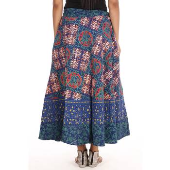 Blue cotton printed wrap around free size skirt 2