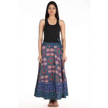 Blue cotton printed wrap around free size skirt 3