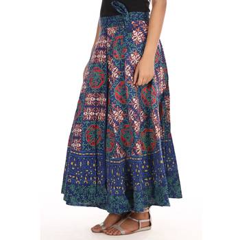 Blue cotton printed wrap around free size skirt 4