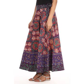 Purple cotton printed wrap around free size skirt 4