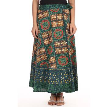 Green cotton printed wrap around free size skirt 1