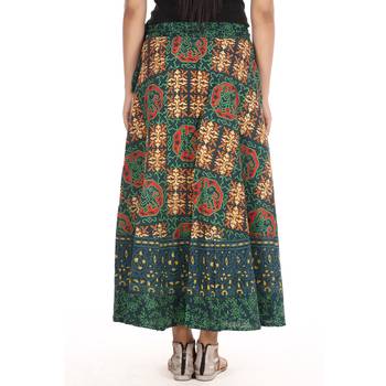 Green cotton printed wrap around free size skirt 2