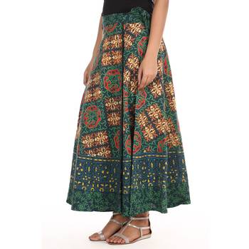 Green cotton printed wrap around free size skirt 4