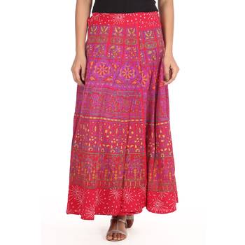 Red cotton printed wrap around free size skirt 1