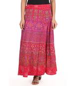 Red cotton printed wrap around free size skirt