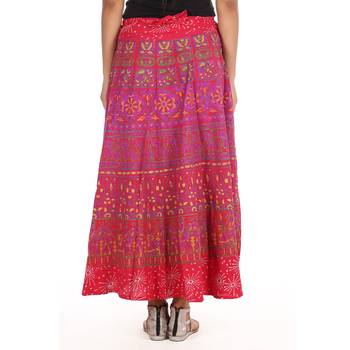 Red cotton printed wrap around free size skirt 2