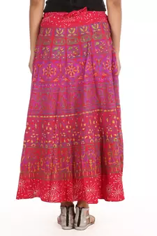 Red cotton printed wrap around free size skirt