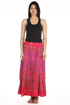 Red cotton printed wrap around free size skirt