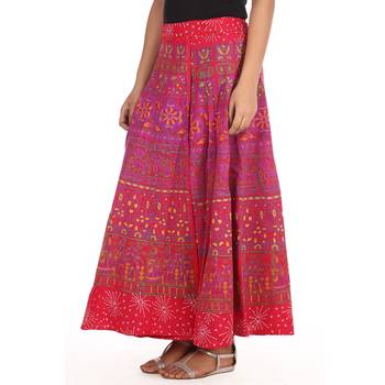 Red cotton printed wrap around free size skirt 4