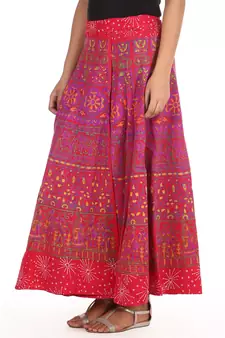 Red cotton printed wrap around free size skirt