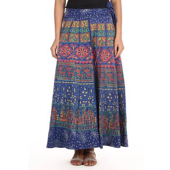 Blue cotton printed wrap around free size skirt 1