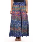 Blue cotton printed wrap around free size skirt