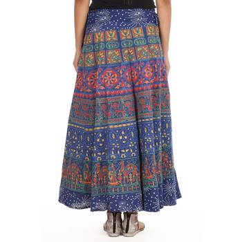 Blue cotton printed wrap around free size skirt 2