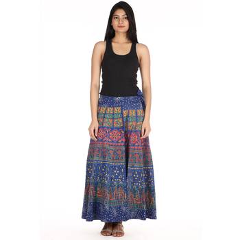 Blue cotton printed wrap around free size skirt 3