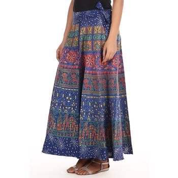 Blue cotton printed wrap around free size skirt 4