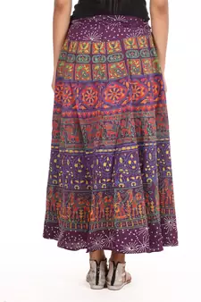 Purple cotton printed wrap around free size skirt
