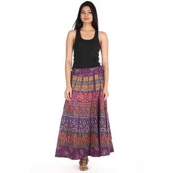 Purple cotton printed wrap around free size skirt 3