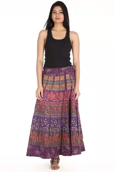 Purple cotton printed wrap around free size skirt