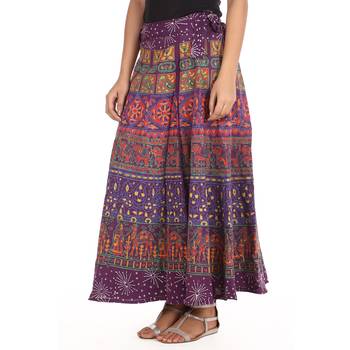 Purple cotton printed wrap around free size skirt 4
