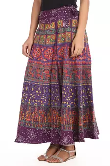 Purple cotton printed wrap around free size skirt