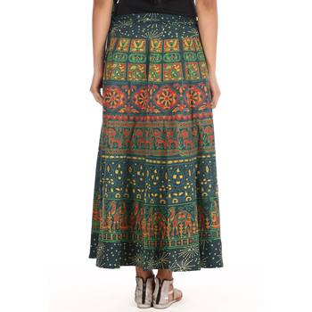 Green cotton printed wrap around free size skirt 2