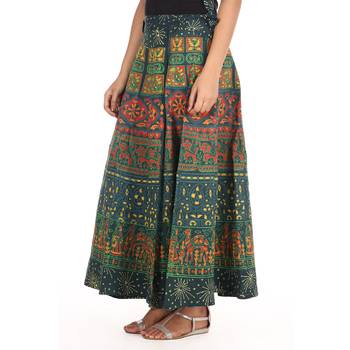 Green cotton printed wrap around free size skirt 4