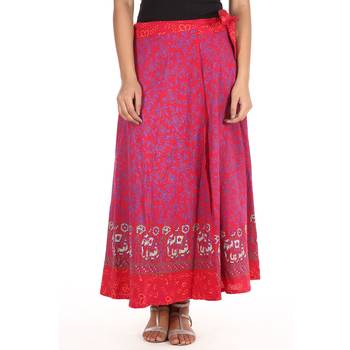 Red cotton printed wrap around free size skirt 1