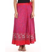 Red cotton printed wrap around free size skirt