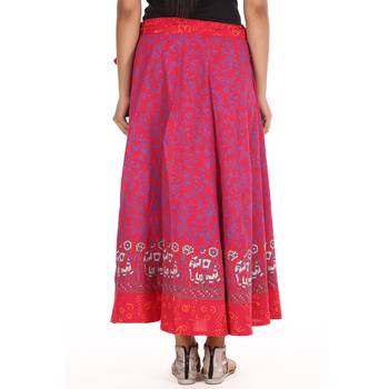 Red cotton printed wrap around free size skirt 2