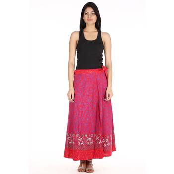 Red cotton printed wrap around free size skirt 3