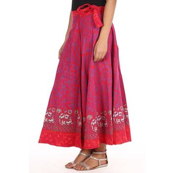 Red cotton printed wrap around free size skirt 4