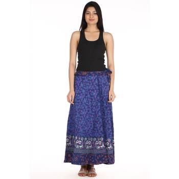 Blue cotton printed wrap around free size skirt 3